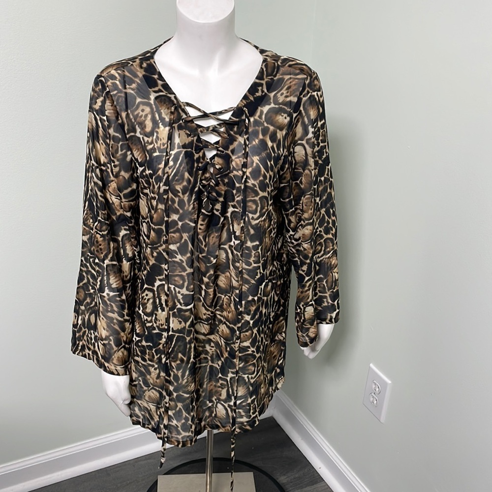 VICTORIA'S SECRET Sheer lace up Leopard Swim Coverup size small